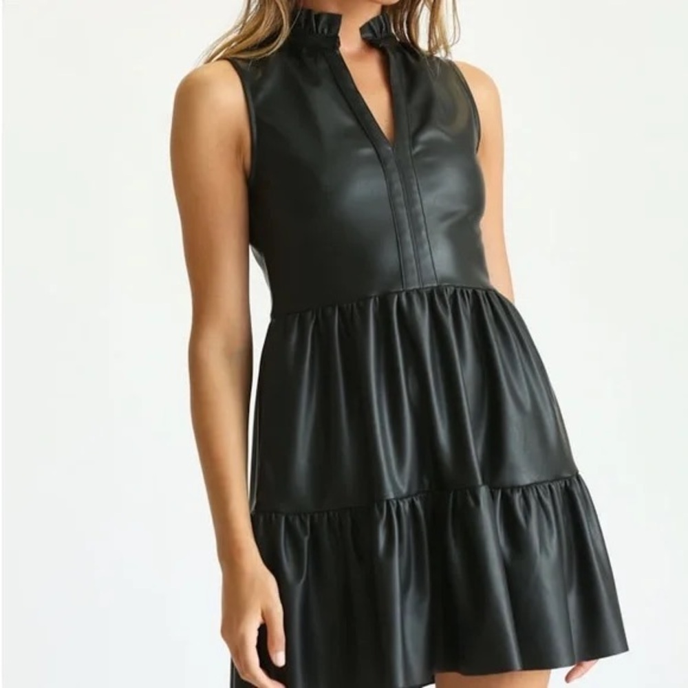 FAUX LEATHER TIERED DRESS